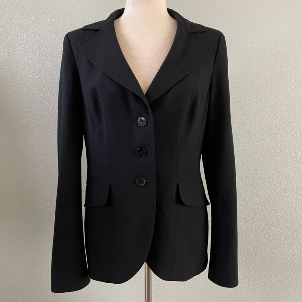 Semantiks Womens Black Three Button Blazer Suit Office Work Jacket | Size 12